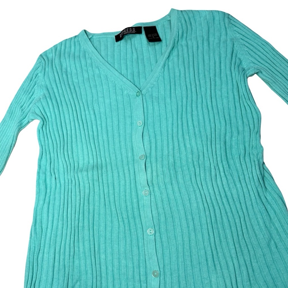 Express Turquoise Ribbed Cardigan - Picture 2 of 4